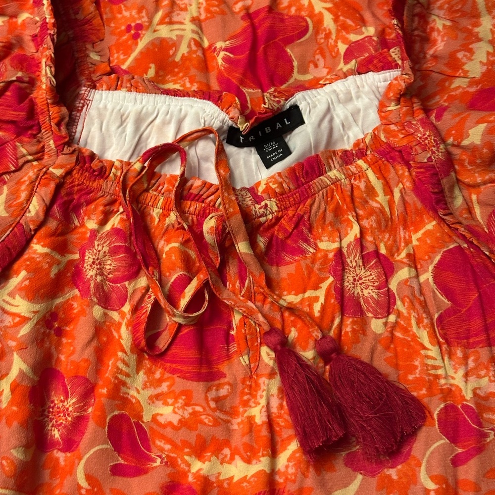 TRIBAL women’s Tie Vibrant Orange and Pink Midi Dress - Picture 9 of 12